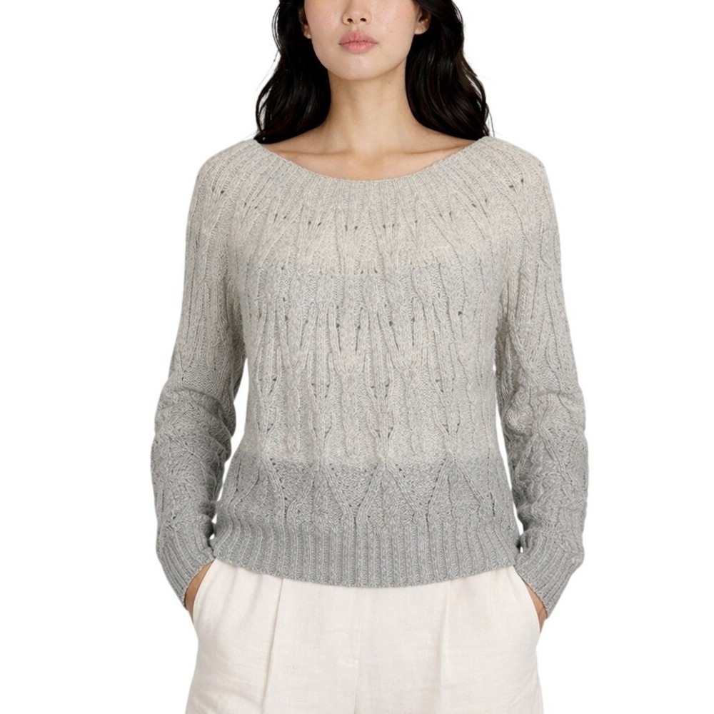 White House Black Market Grey Ombre Cable Knit Scoop Neck Sweater Womens Medium